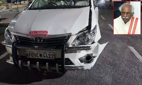 Haryana Governor, Bandaru Dattatreya, accident, Rajiv Gandhi International Airport, Shamsbad