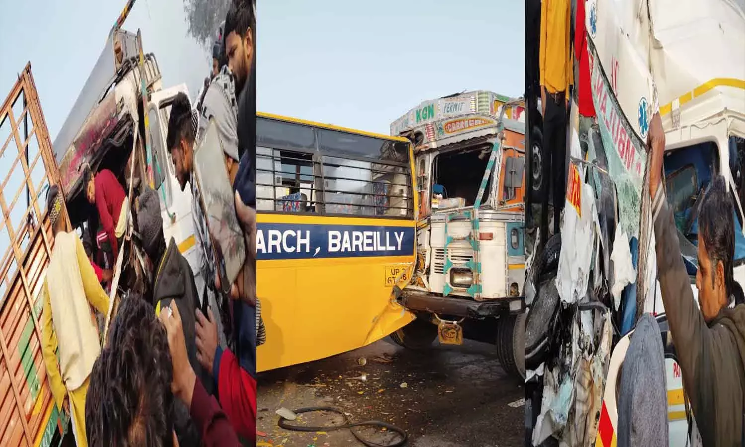 కాలేజీ బస్సు, అంబులెన్స్‌, లారీ .. ఒకదానికొకటి ఢీకొన్న డజను వాహనాలు