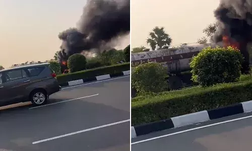 Two escape, tanker catches fire,Hayathnagar, Hyderabad