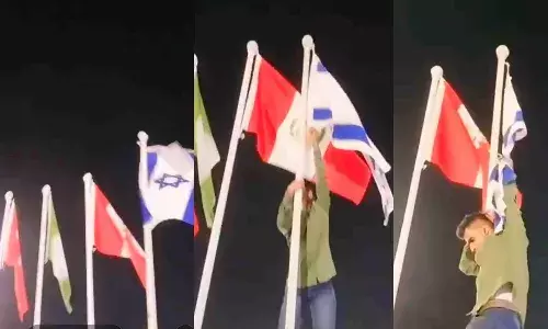 Hyderabad, Police, youth, Israeli flag, Tank Bund,  Miss World pageant