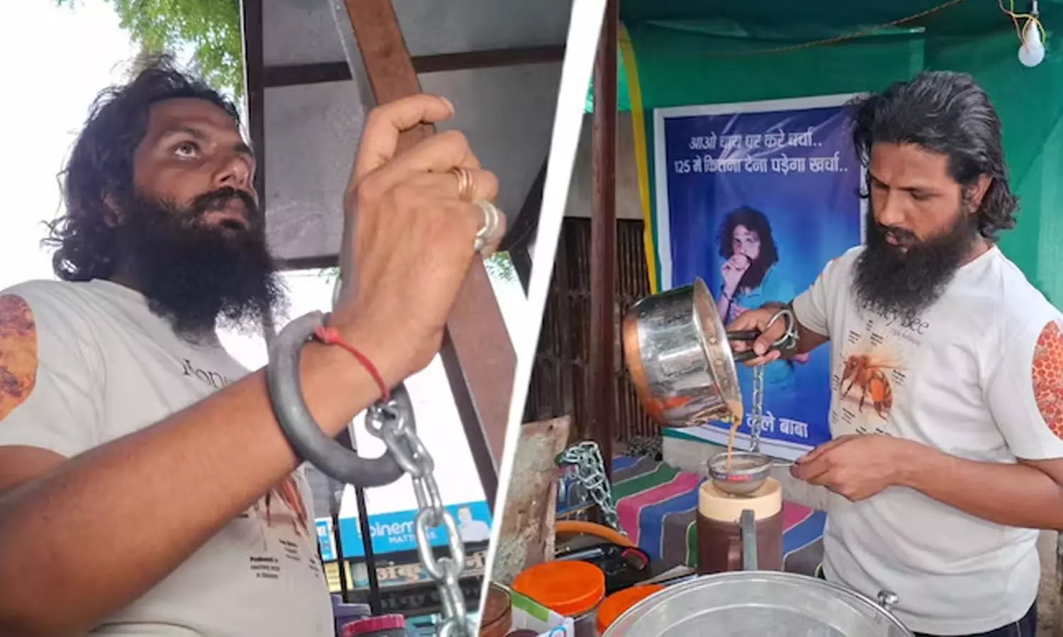 Rajasthan, dowry charge, man serves tea wearing handcuffs , tea stall Rajasthan, dowry charge, man serves tea wearing handcuffs , tea stall