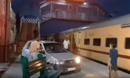 Drunk man drives car,  railway station platform, Meerut, train, Viral news