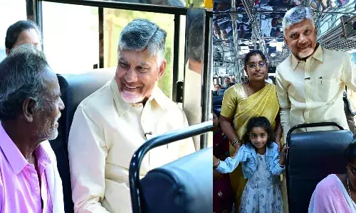 స్త్రీ శక్తి బస్సులో ప్రయాణించిన సీఎం చంద్రబాబు.. మధ్యలో ఆసక్తికర సంభాషణలు