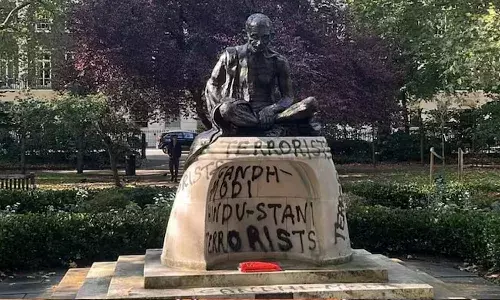 Indian Embassy, strongly condemns, vandalism , Gandhi statue,London, violent act
