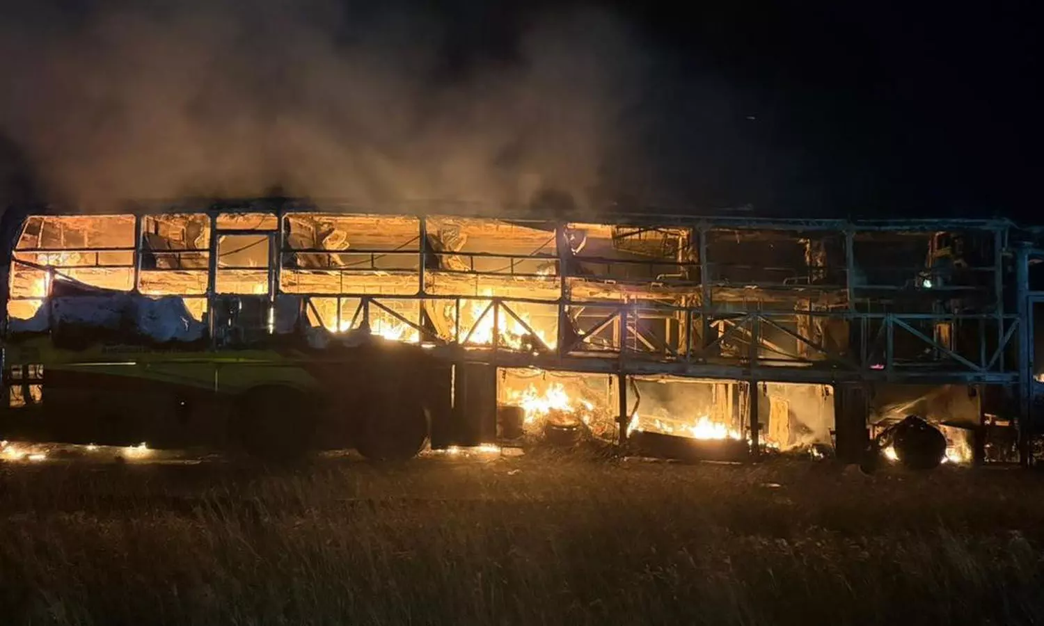 Bengaluru, bus catches fire, bike collision, Kurnoo, 20 killed Bengaluru, bus catches fire, bike collision, Kurnoo, 20 killed