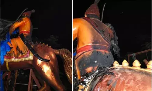 Telangana, Warangal District, Rayaparthi, Chhatrapati Shivaji statue, Fire