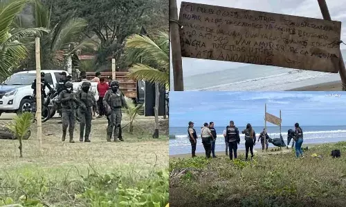 Five severed heads found hanging, Ecuador beach, gang clashes, drug trafficking