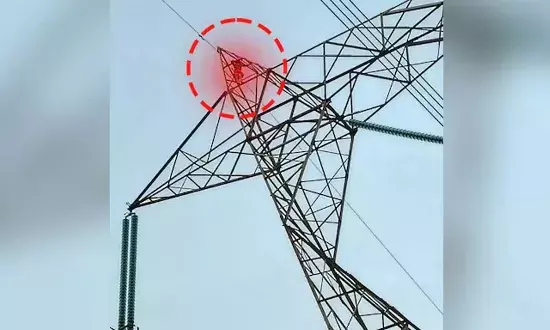 Woman climbs power tower, fair ride, Madhya Pradesh, Singrauli district Woman climbs power tower, fair ride, Madhya Pradesh, Singrauli district