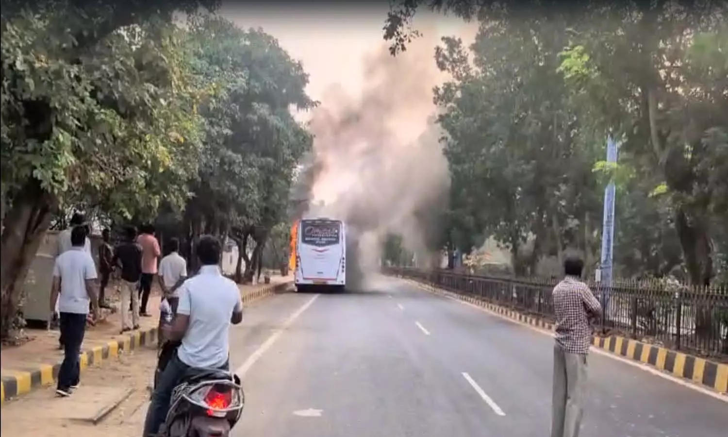 Andrapradesh,  Visakhapatnam, Rushikonda, Beach Road, Bus Fire Accident, Short Circuit, Travels Bus Fire