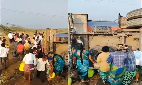 Andrapradesh, Kadapa District, Road Accident, Ghee Tanker, Chitravathi Bridge Andrapradesh, Kadapa District, Road Accident, Ghee Tanker, Chitravathi Bridge