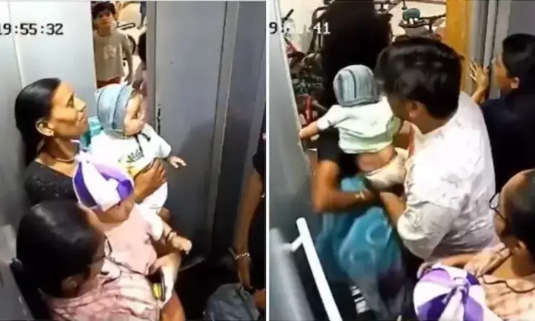 లిఫ్ట్ తలుపులో ఇరుక్కున్న పసిబిడ్డ చేయి లిఫ్ట్ తలుపులో ఇరుక్కున్న పసిబిడ్డ చేయి