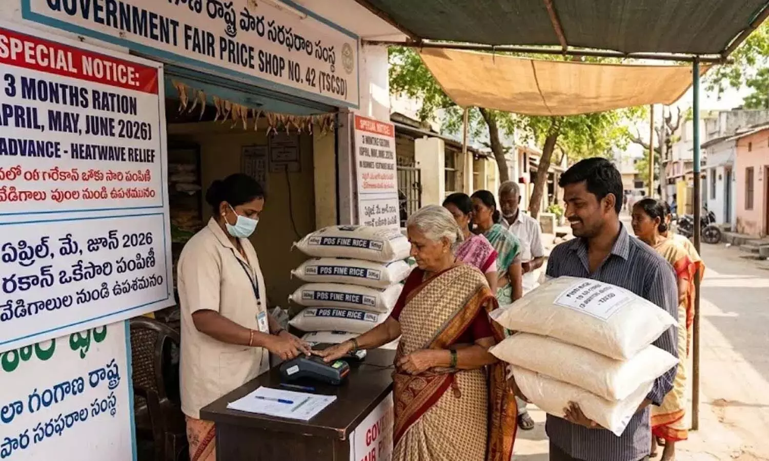 Ration Card Holders, Three Months Ration Quota, Rice Distribution, Food Grain Stocks, Biometric Verification, Warehousing and Logistics, Procurement Season, Public Distribution System (PDS) Ration Card Holders, Three Months Ration Quota, Rice Distribution, Food Grain Stocks, Biometric Verification, Warehousing and Logistics, Procurement Season, Public Distribution System (PDS)