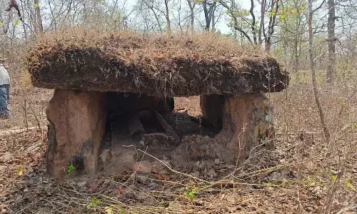 Mulugu Ancient Burials, Telangana Heritage Department Discovery, Dolmen Structures India, Rakasi Bandalu Tadvai, Megalithic Culture South India, Kappalayi Gutta Archaeological Site, Prehistoric Human Township Telangana