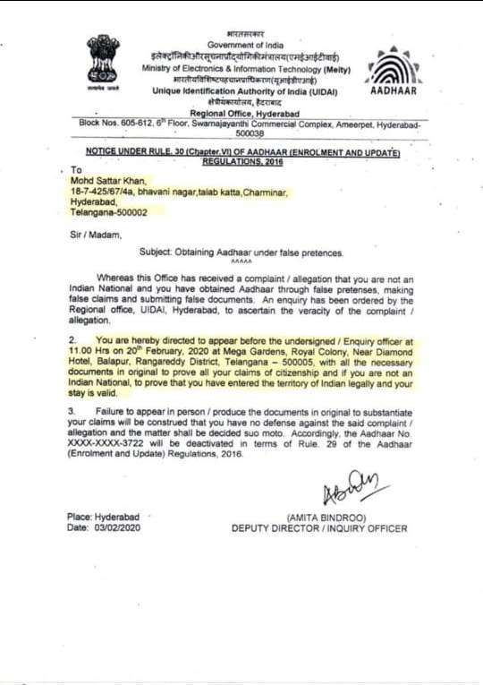 UIDAI Issues Notices